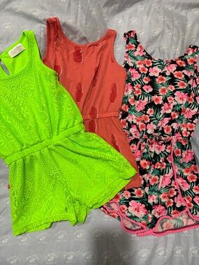 Old Navy Neon Green Lace Girls Romper (Bundle of 3) SIZE 7/8